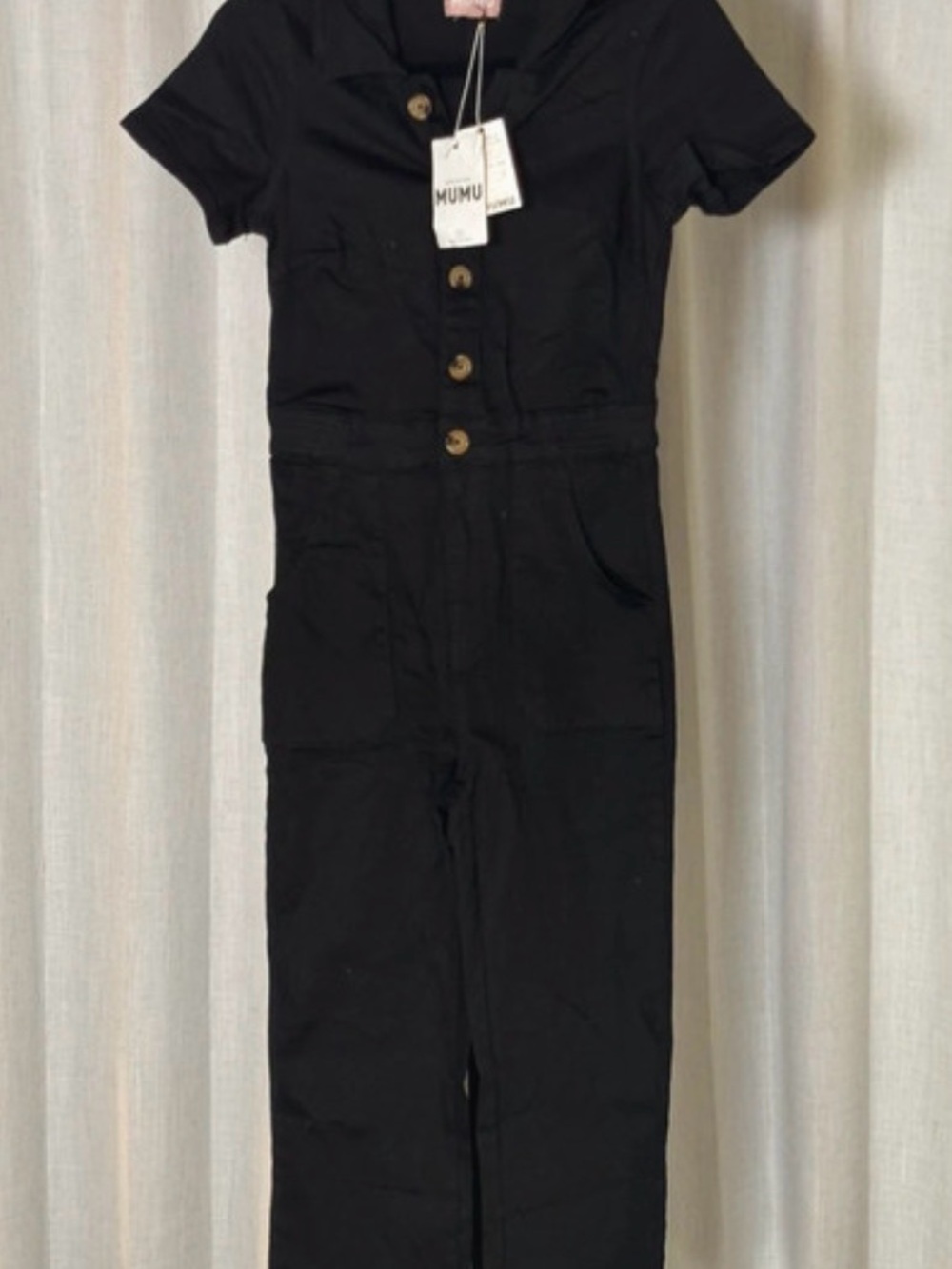 Show Me Your MuMu Black Short-Sleeve Button-Front Jumpsuit